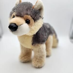 Aurora Flopsie Wily Husky Wolf Dog Plush 11" Brown Eyes Gray Cream Fur Toy 2022